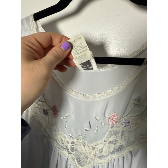 VTG Eve Stillman Embroidered Lace Granny Light Blue Cottage Nightgown Dress S - Picture 5 of 8
